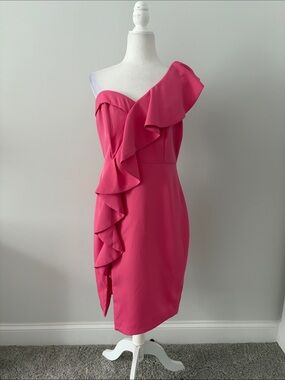 Fab’rik One-Shoulder Pink Ruffle Cocktail Dress